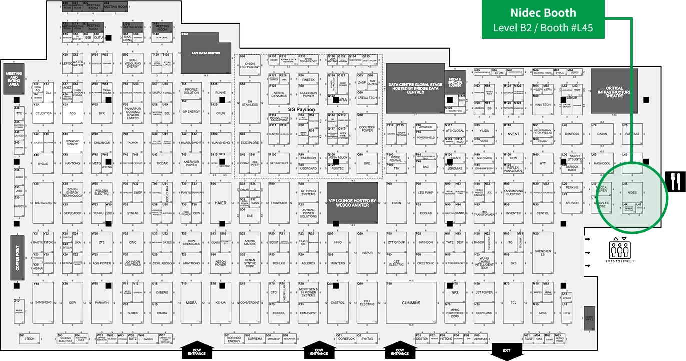Floor plan — Nidec Booth (Level B2 / Booth #L45)