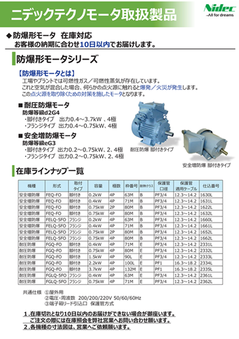 防爆モータ 在庫＆カスタマイズ対応