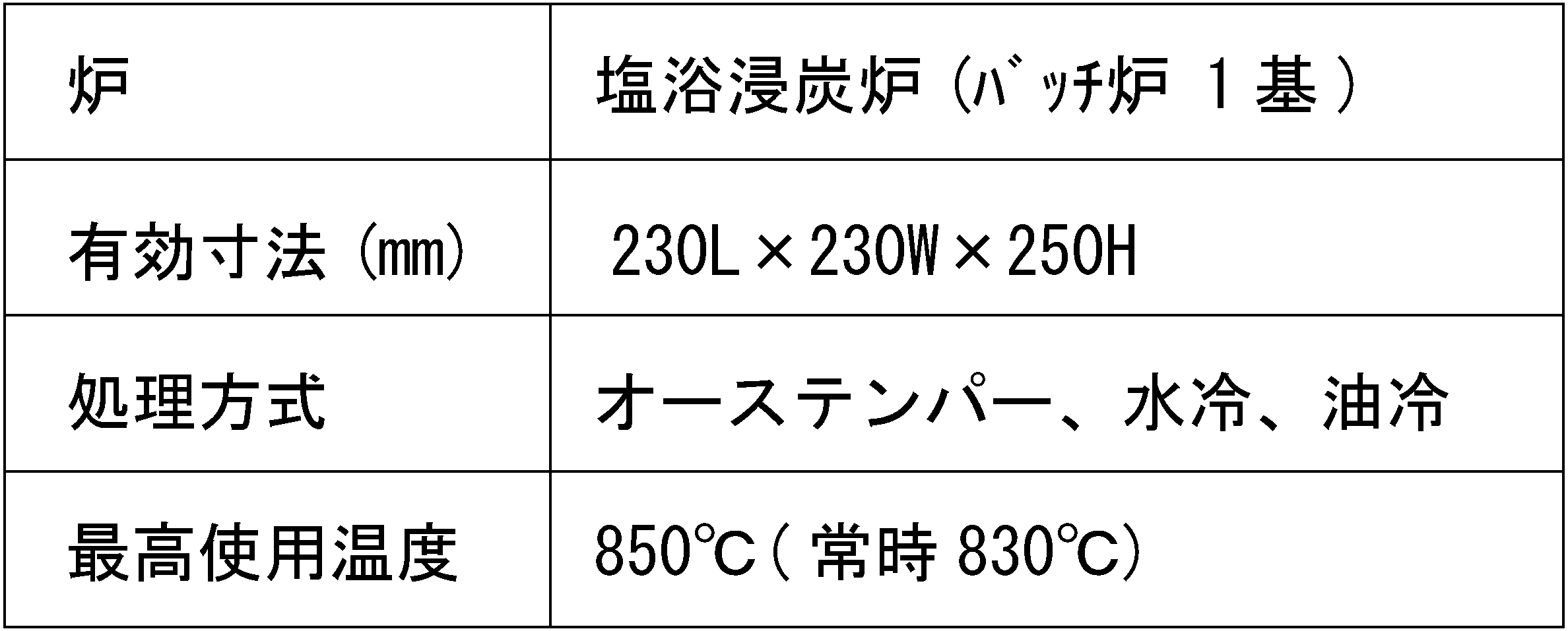 塩浴浸炭設備 仕様・対応スペック